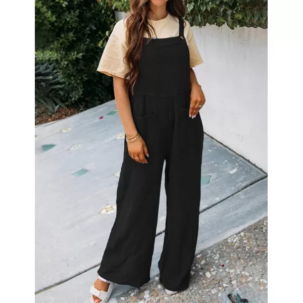 IDEALSANXUN Wide Leg Overalls for Womens Boho Comfy Baggy Loose Jumpsuits Romper2black