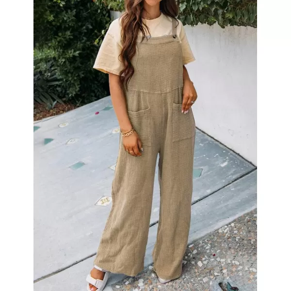 IDEALSANXUN Wide Leg Overalls for Womens Boho Comfy Baggy Loose Jumpsuits Romper2khaki