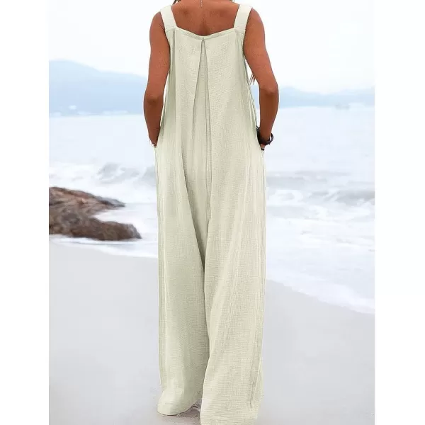 IDEALSANXUN Wide Leg Overalls for Womens Boho Comfy Baggy Loose Jumpsuits RomperBeige