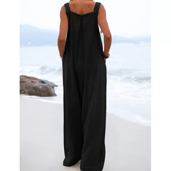 IDEALSANXUN Wide Leg Overalls for Womens Boho Comfy Baggy Loose Jumpsuits RomperBlack