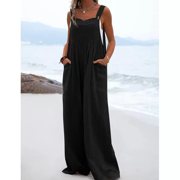 IDEALSANXUN Wide Leg Overalls for Womens Boho Comfy Baggy Loose Jumpsuits RomperBlack