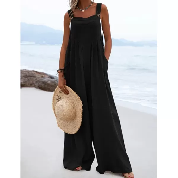 IDEALSANXUN Wide Leg Overalls for Womens Boho Comfy Baggy Loose Jumpsuits RomperBlack