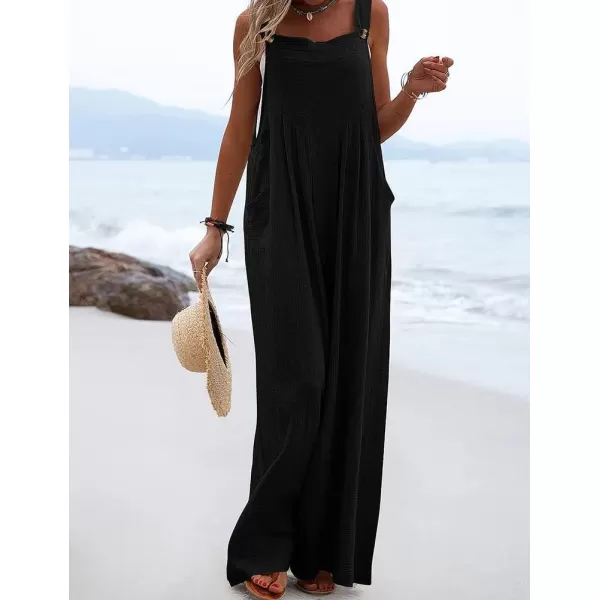 IDEALSANXUN Wide Leg Overalls for Womens Boho Comfy Baggy Loose Jumpsuits RomperBlack