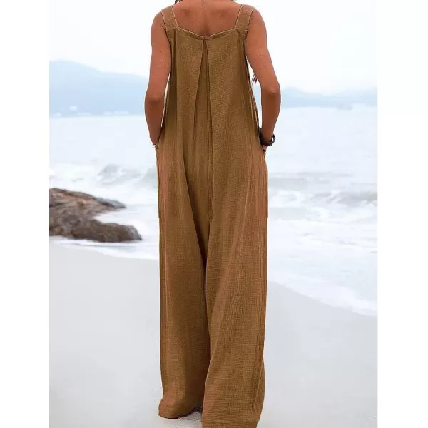 IDEALSANXUN Wide Leg Overalls for Womens Boho Comfy Baggy Loose Jumpsuits RomperBrown
