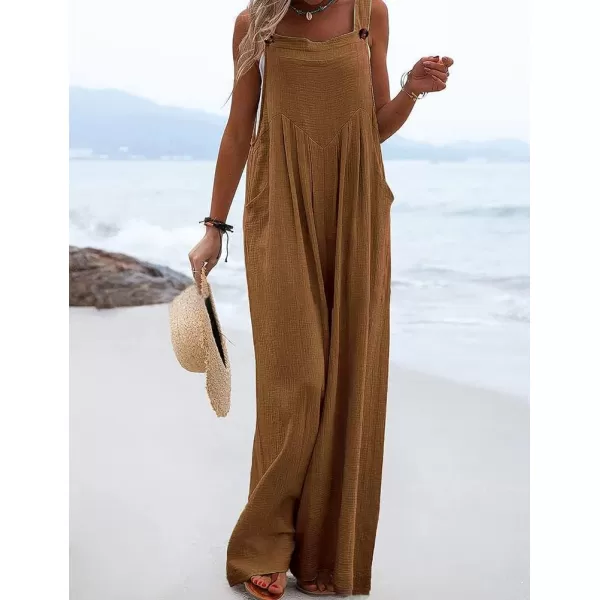 IDEALSANXUN Wide Leg Overalls for Womens Boho Comfy Baggy Loose Jumpsuits RomperBrown