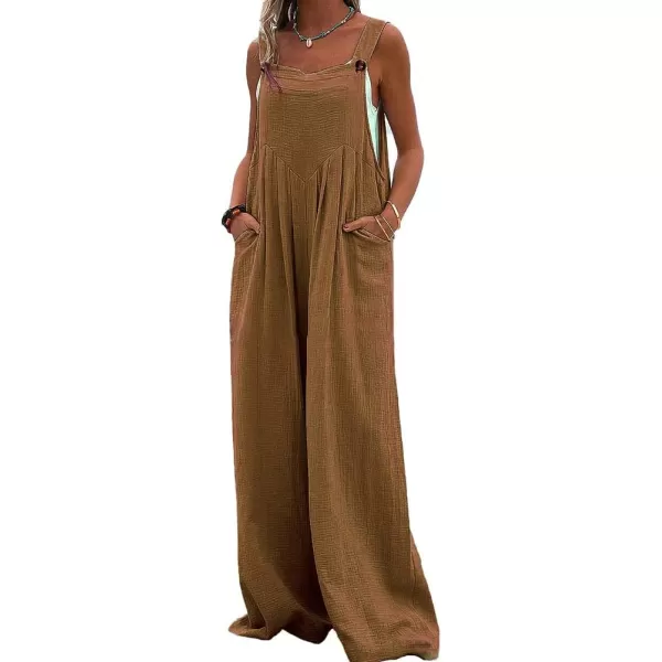 IDEALSANXUN Wide Leg Overalls for Womens Boho Comfy Baggy Loose Jumpsuits RomperBrown
