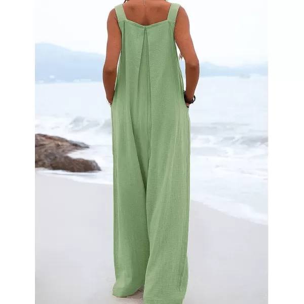 IDEALSANXUN Wide Leg Overalls for Womens Boho Comfy Baggy Loose Jumpsuits RomperGreen