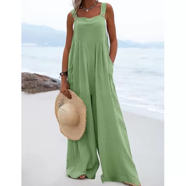 IDEALSANXUN Wide Leg Overalls for Womens Boho Comfy Baggy Loose Jumpsuits RomperGreen