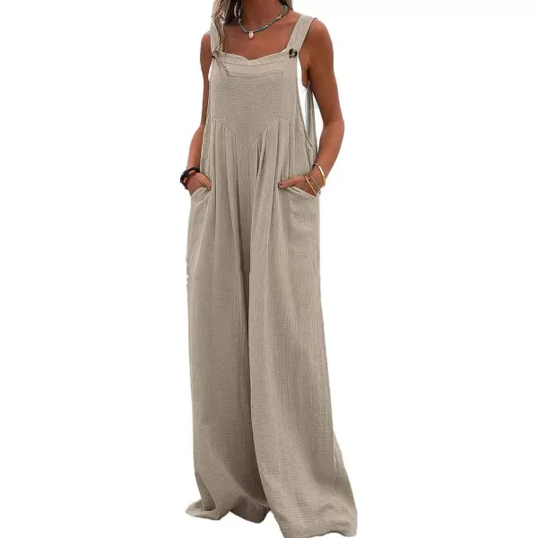 IDEALSANXUN Wide Leg Overalls for Womens Boho Comfy Baggy Loose Jumpsuits RomperKhaki