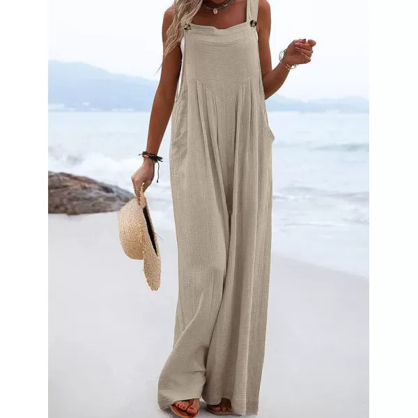 IDEALSANXUN Wide Leg Overalls for Womens Boho Comfy Baggy Loose Jumpsuits RomperKhaki