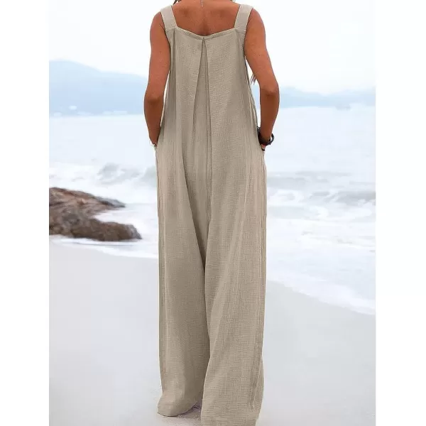 IDEALSANXUN Wide Leg Overalls for Womens Boho Comfy Baggy Loose Jumpsuits RomperKhaki
