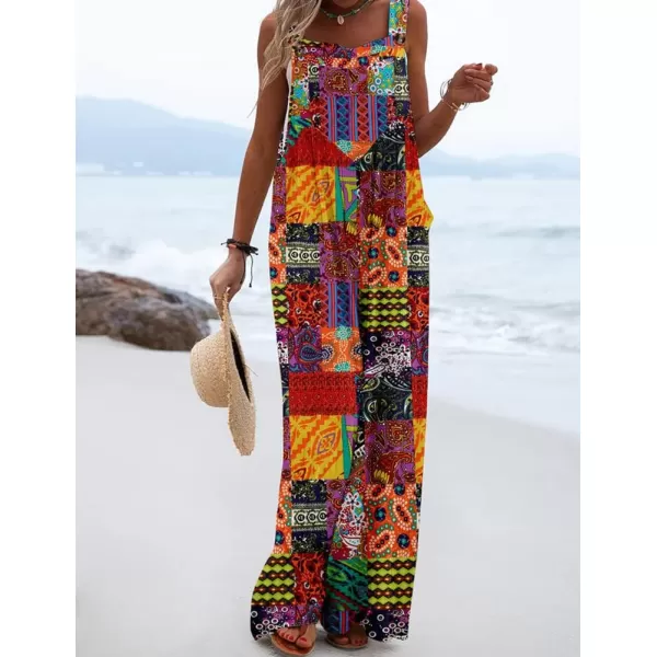 IDEALSANXUN Wide Leg Overalls for Womens Boho Comfy Baggy Loose Jumpsuits RomperPrint 1