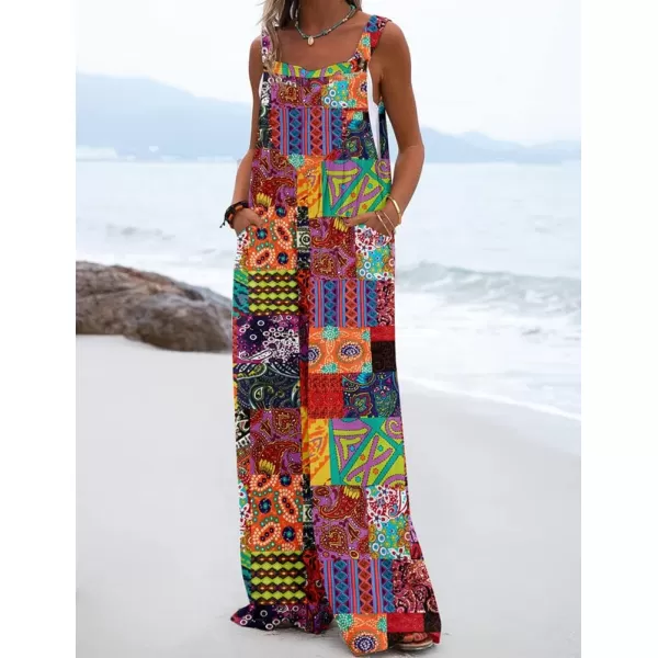 IDEALSANXUN Wide Leg Overalls for Womens Boho Comfy Baggy Loose Jumpsuits RomperPrint 1