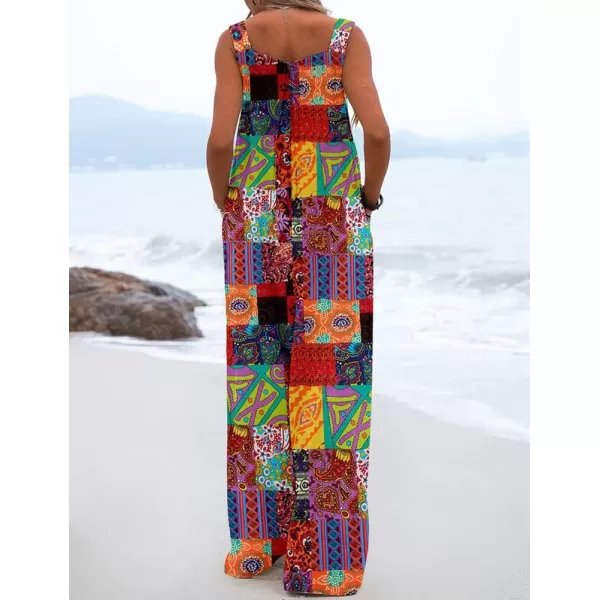 IDEALSANXUN Wide Leg Overalls for Womens Boho Comfy Baggy Loose Jumpsuits RomperPrint 1