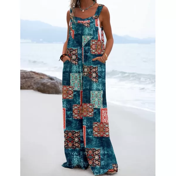 IDEALSANXUN Wide Leg Overalls for Womens Boho Comfy Baggy Loose Jumpsuits RomperPrint 2