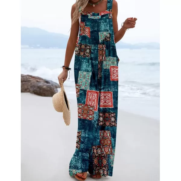 IDEALSANXUN Wide Leg Overalls for Womens Boho Comfy Baggy Loose Jumpsuits RomperPrint 2