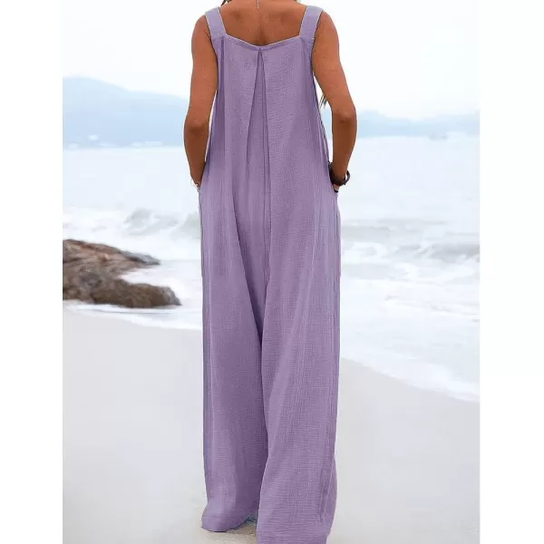 IDEALSANXUN Wide Leg Overalls for Womens Boho Comfy Baggy Loose Jumpsuits RomperPurple