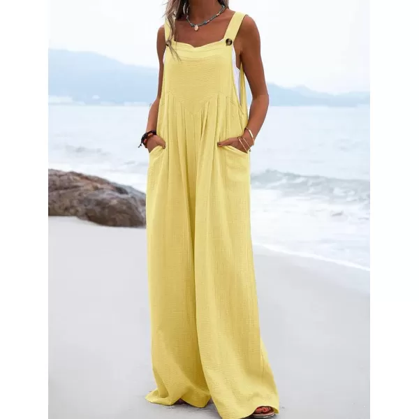 IDEALSANXUN Wide Leg Overalls for Womens Boho Comfy Baggy Loose Jumpsuits RomperYellow