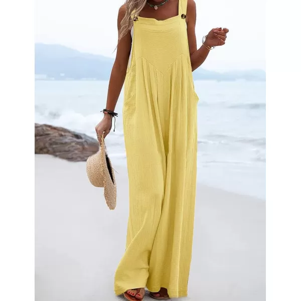 IDEALSANXUN Wide Leg Overalls for Womens Boho Comfy Baggy Loose Jumpsuits RomperYellow
