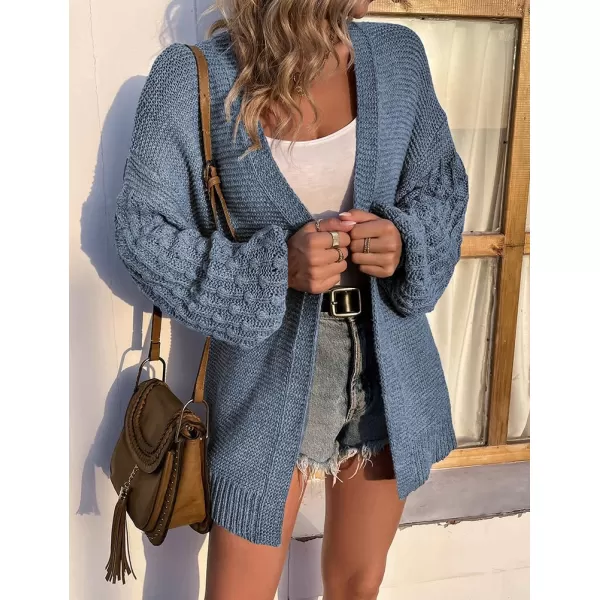 IDEALSANXUN Women Cardigan Sweater Oversized Balloon Sleeve V Neck Lightweight Casual Knit Pullover TopsBlue