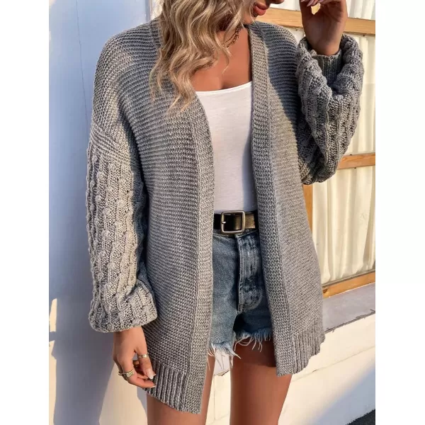 IDEALSANXUN Women Cardigan Sweater Oversized Balloon Sleeve V Neck Lightweight Casual Knit Pullover TopsGrey