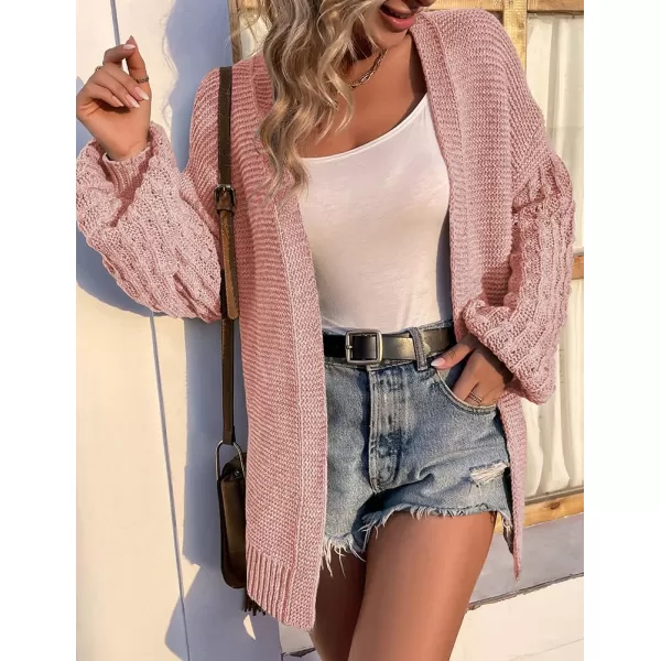 IDEALSANXUN Women Cardigan Sweater Oversized Balloon Sleeve V Neck Lightweight Casual Knit Pullover TopsPink