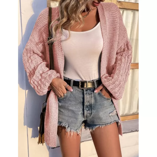 IDEALSANXUN Women Cardigan Sweater Oversized Balloon Sleeve V Neck Lightweight Casual Knit Pullover TopsPink
