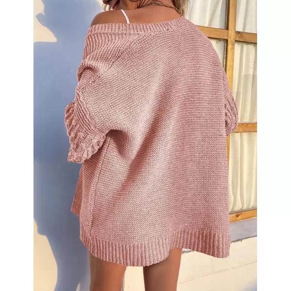 IDEALSANXUN Women Cardigan Sweater Oversized Balloon Sleeve V Neck Lightweight Casual Knit Pullover TopsPink