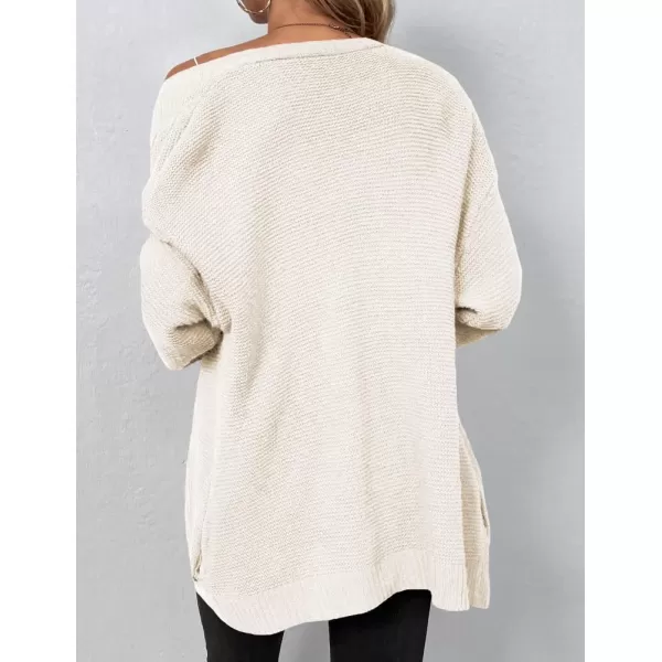 IDEALSANXUN Women Cardigan Sweater Oversized V Neck Long Sleeve Casual Fall Winter 2023 Knit Sweater Jacket CoatBeige