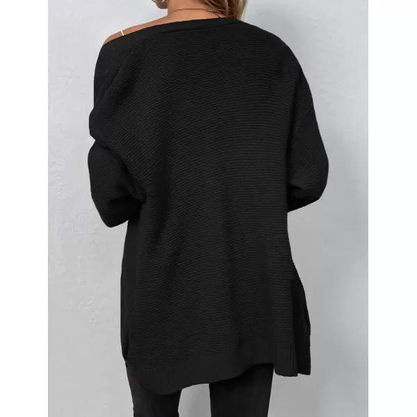 IDEALSANXUN Women Cardigan Sweater Oversized V Neck Long Sleeve Casual Fall Winter 2023 Knit Sweater Jacket CoatBlack