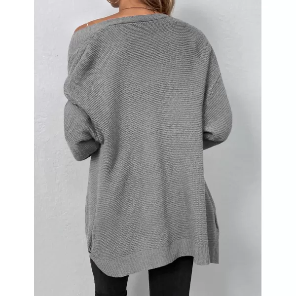 IDEALSANXUN Women Cardigan Sweater Oversized V Neck Long Sleeve Casual Fall Winter 2023 Knit Sweater Jacket CoatGrey