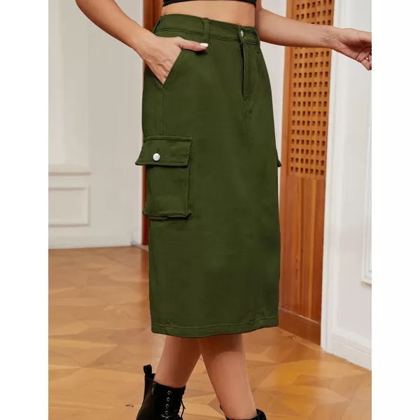 IDEALSANXUN Women Long Cargo Skirt Fashion 2023 High Waisted Y2K Jean Denim Midi Skirts with SlitArmy