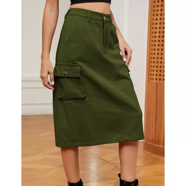 IDEALSANXUN Women Long Cargo Skirt Fashion 2023 High Waisted Y2K Jean Denim Midi Skirts with SlitArmy