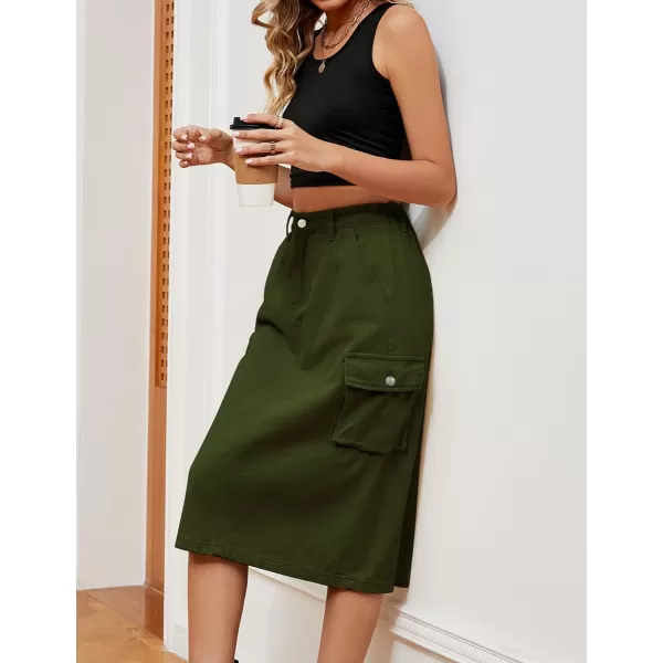 IDEALSANXUN Women Long Cargo Skirt Fashion 2023 High Waisted Y2K Jean Denim Midi Skirts with SlitArmy