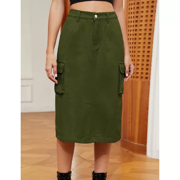 IDEALSANXUN Women Long Cargo Skirt Fashion 2023 High Waisted Y2K Jean Denim Midi Skirts with SlitArmy