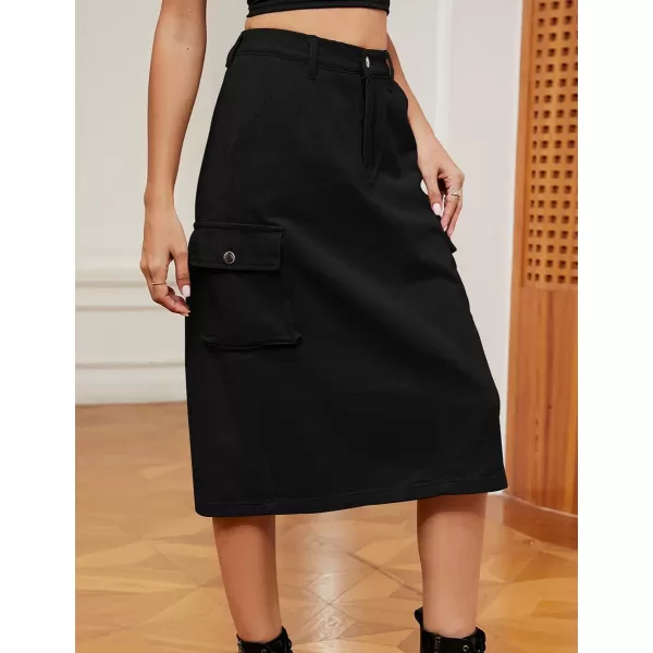 IDEALSANXUN Women Long Cargo Skirt Fashion 2023 High Waisted Y2K Jean Denim Midi Skirts with SlitBlack