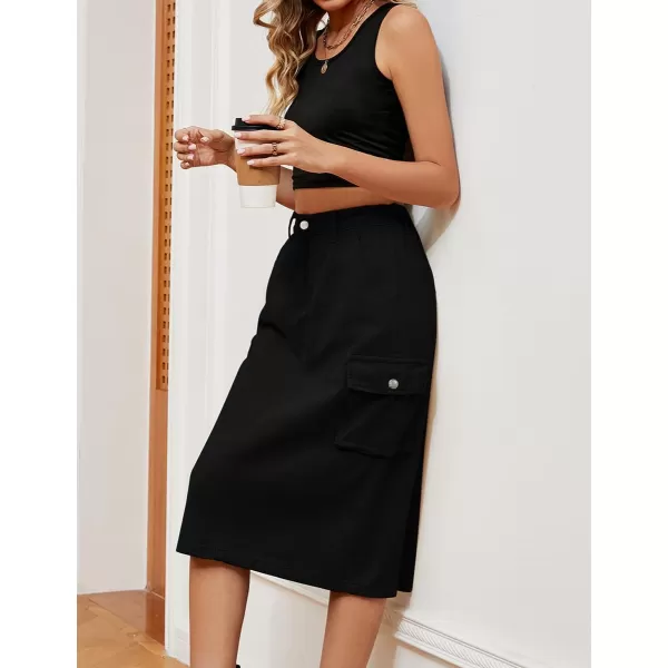 IDEALSANXUN Women Long Cargo Skirt Fashion 2023 High Waisted Y2K Jean Denim Midi Skirts with SlitBlack