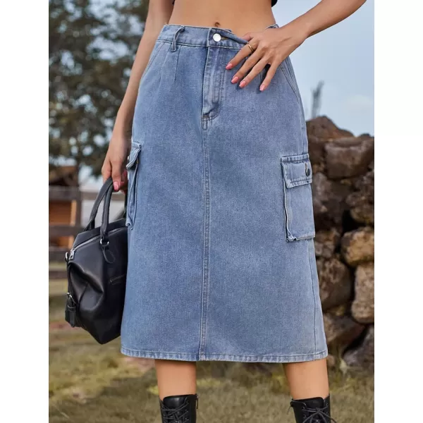 IDEALSANXUN Women Long Cargo Skirt Fashion 2023 High Waisted Y2K Jean Denim Midi Skirts with SlitBlue