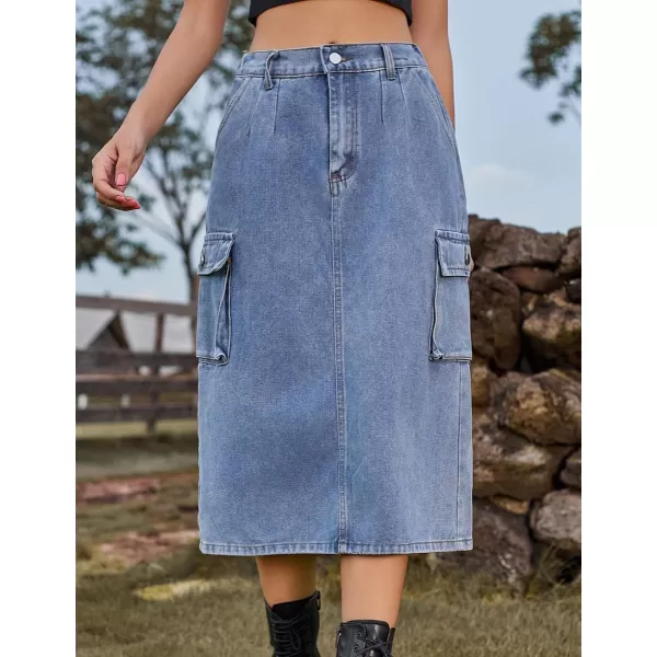 IDEALSANXUN Women Long Cargo Skirt Fashion 2023 High Waisted Y2K Jean Denim Midi Skirts with SlitBlue