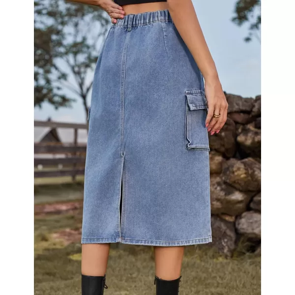 IDEALSANXUN Women Long Cargo Skirt Fashion 2023 High Waisted Y2K Jean Denim Midi Skirts with SlitBlue