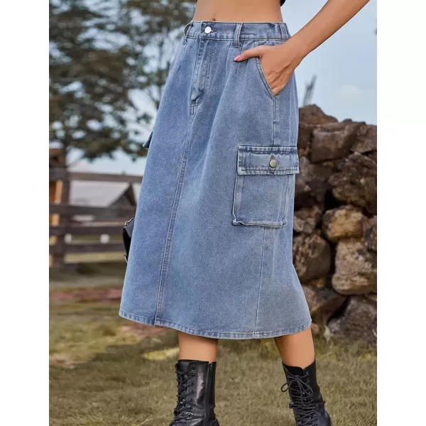 IDEALSANXUN Women Long Cargo Skirt Fashion 2023 High Waisted Y2K Jean Denim Midi Skirts with SlitBlue