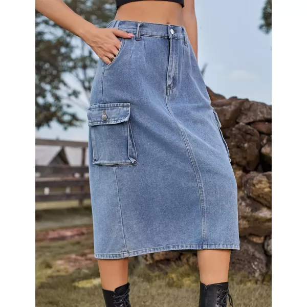 IDEALSANXUN Women Long Cargo Skirt Fashion 2023 High Waisted Y2K Jean Denim Midi Skirts with SlitBlue