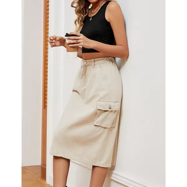 IDEALSANXUN Women Long Cargo Skirt Fashion 2023 High Waisted Y2K Jean Denim Midi Skirts with SlitKhaki