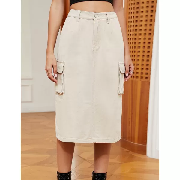 IDEALSANXUN Women Long Cargo Skirt Fashion 2023 High Waisted Y2K Jean Denim Midi Skirts with SlitKhaki