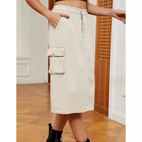 IDEALSANXUN Women Long Cargo Skirt Fashion 2023 High Waisted Y2K Jean Denim Midi Skirts with SlitKhaki