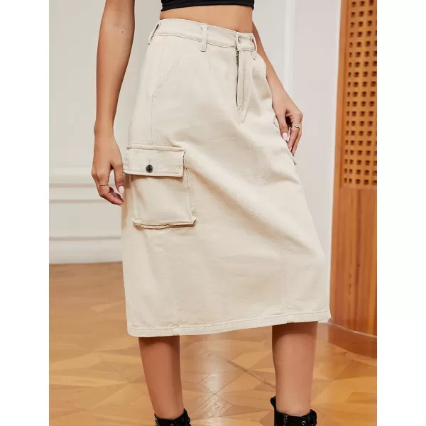 IDEALSANXUN Women Long Cargo Skirt Fashion 2023 High Waisted Y2K Jean Denim Midi Skirts with SlitKhaki