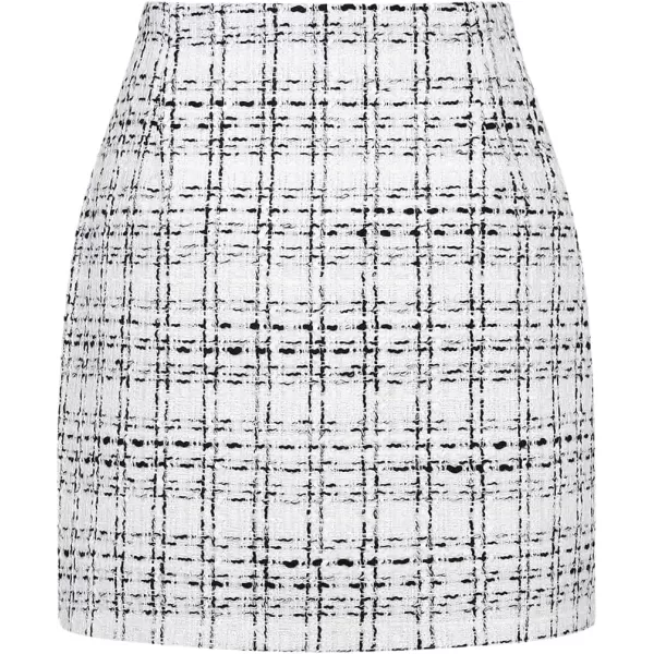 IDEALSANXUN Women Plaid Mini Skirts Trendy High Waisted Bodycon Pencil Wool Short SkirtsWhite