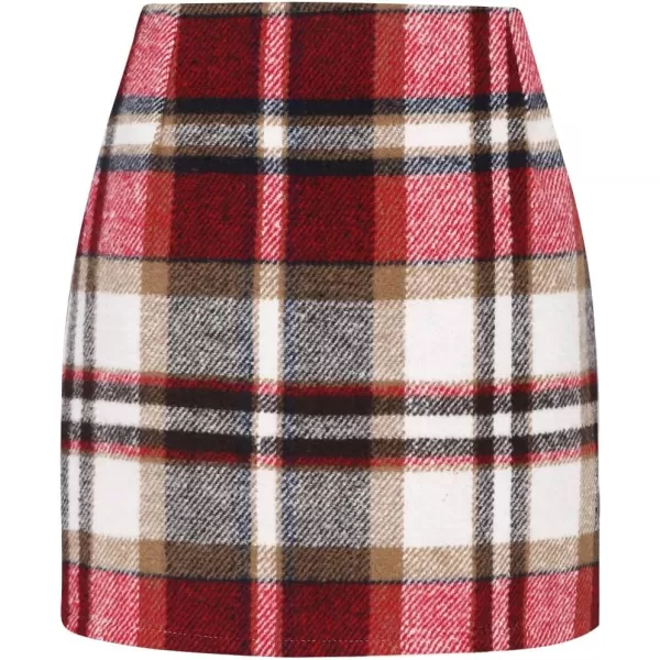 IDEALSANXUN Women Plaid Mini Skirts Trendy High Waisted Bodycon Pencil Wool Short SkirtsWine