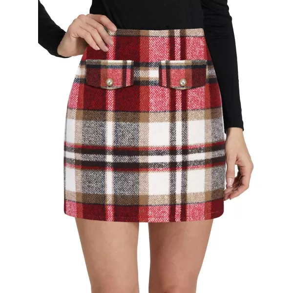 IDEALSANXUN Women Plaid Mini Skirts Trendy High Waisted Bodycon Pencil Wool Short SkirtsWine