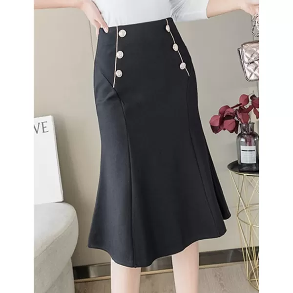 IDEALSANXUN Womens Bodycon Midi Skirt High Waisted Business Mermaid Pencil SkirtBlack